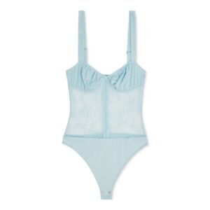 DANIELLE BERNSTEIN Womens Teal Sheer Lace Intimates Bodysuit 10